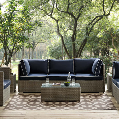 Indoor and outdoor Moroccan trellis area rug in light and dark beige, 5x8.