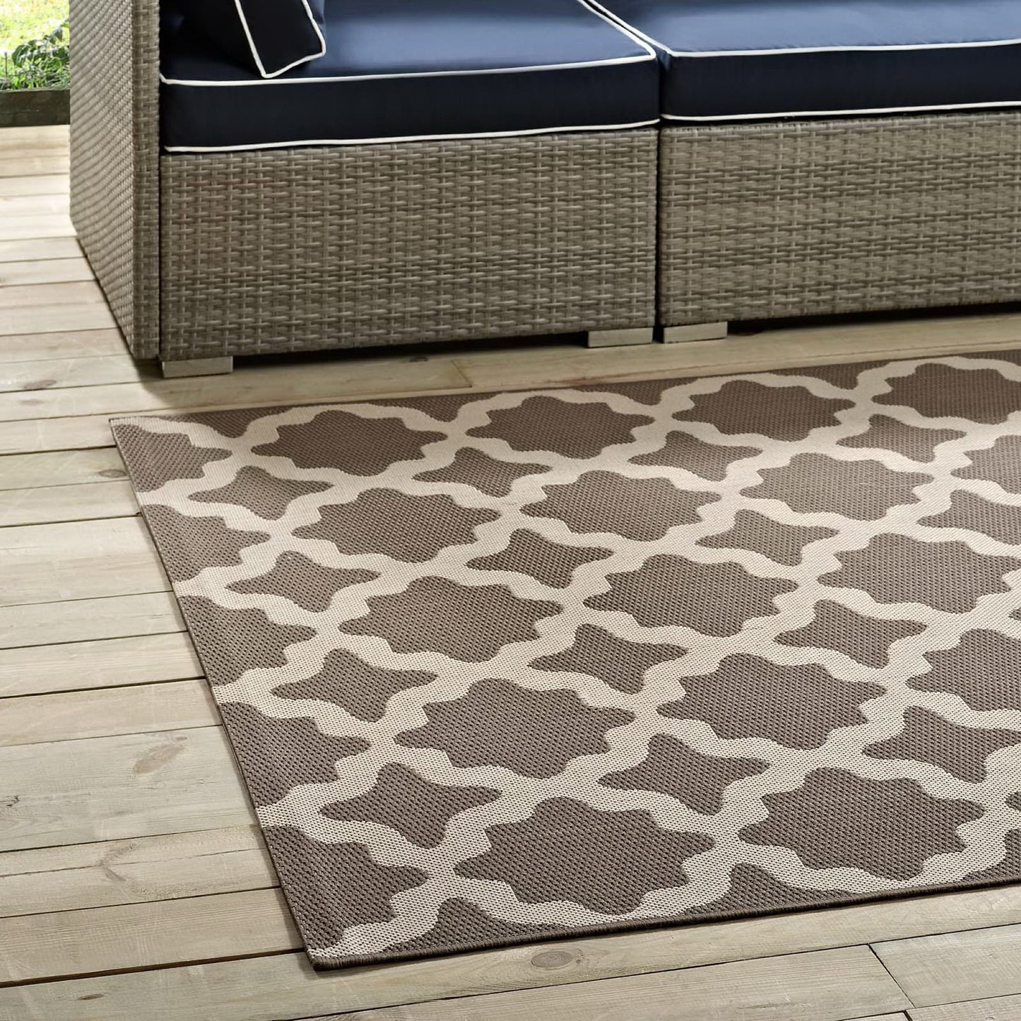 Modway Outlet Cerelia Moroccan Trellis Indoor and Outdoor 8x10 Area Rug by Modway  Living Room Rugs Light and Dark Beige - R-1139A-810