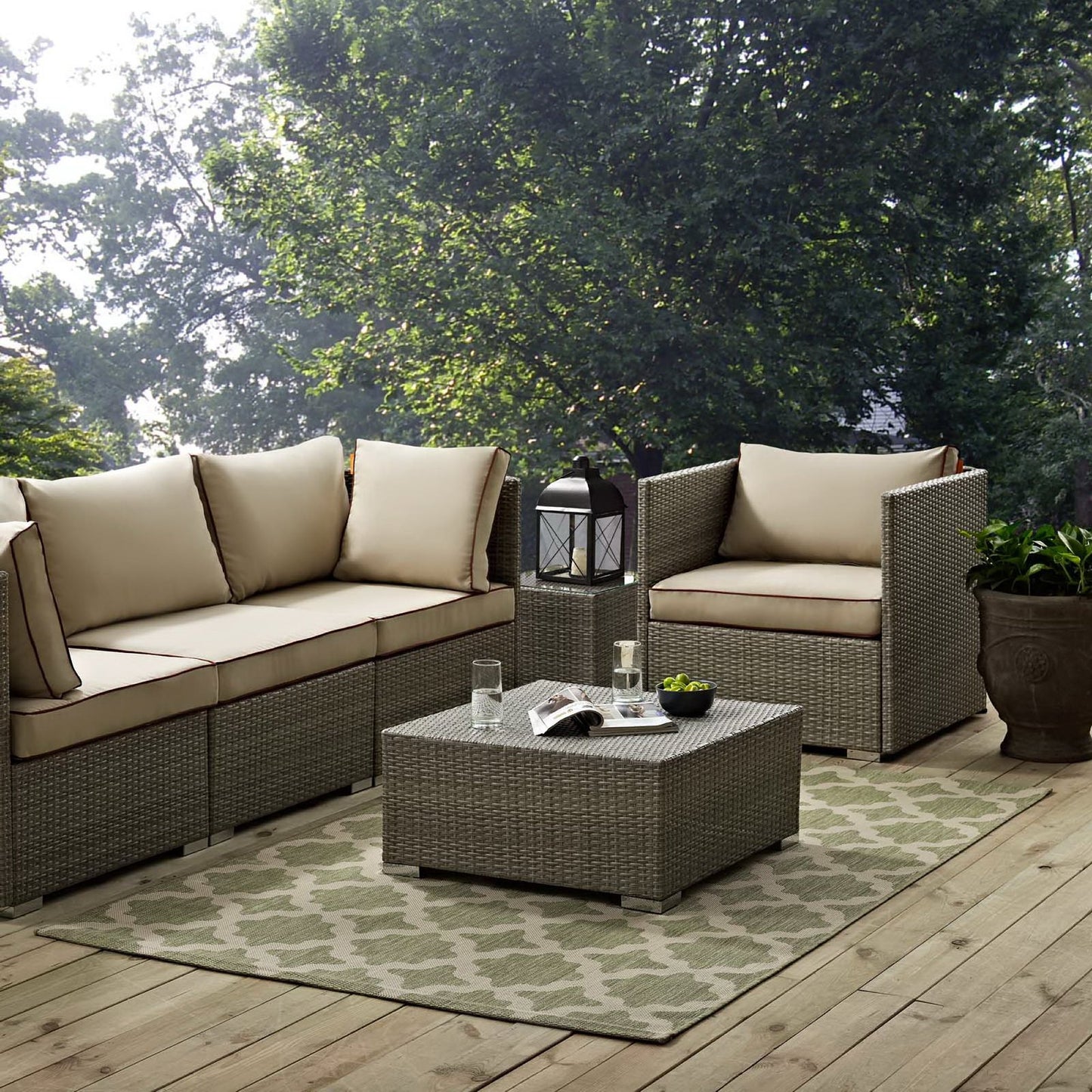 Modway Outlet Cerelia Moroccan Trellis Indoor and Outdoor 8x10 Area Rug by Modway  Living Room Rugs Beige and Light Green - R-1139B-810