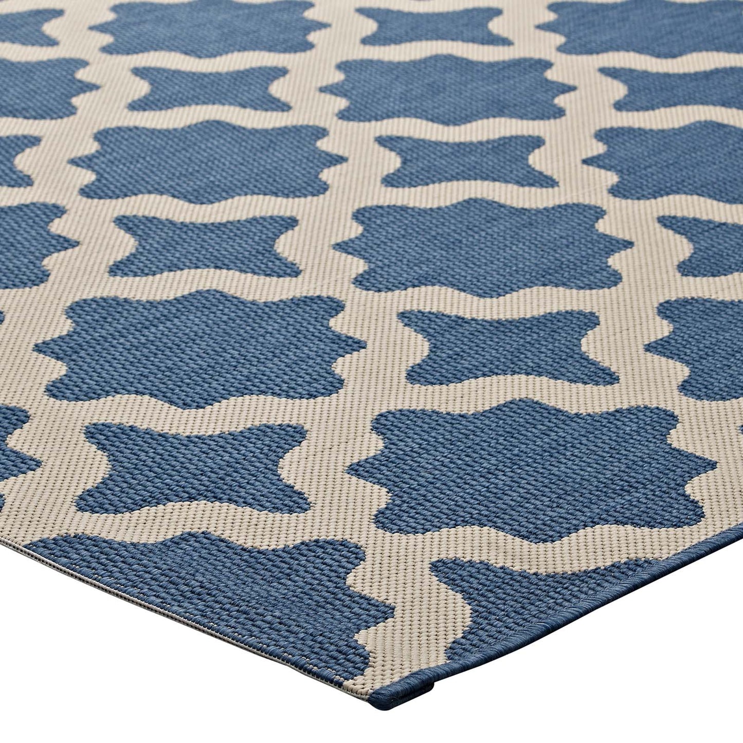 Modway Outlet Cerelia Moroccan Trellis Indoor and Outdoor 5x8 Area Rug by Modway  Living Room Rugs Blue and Beige - R-1139C-58