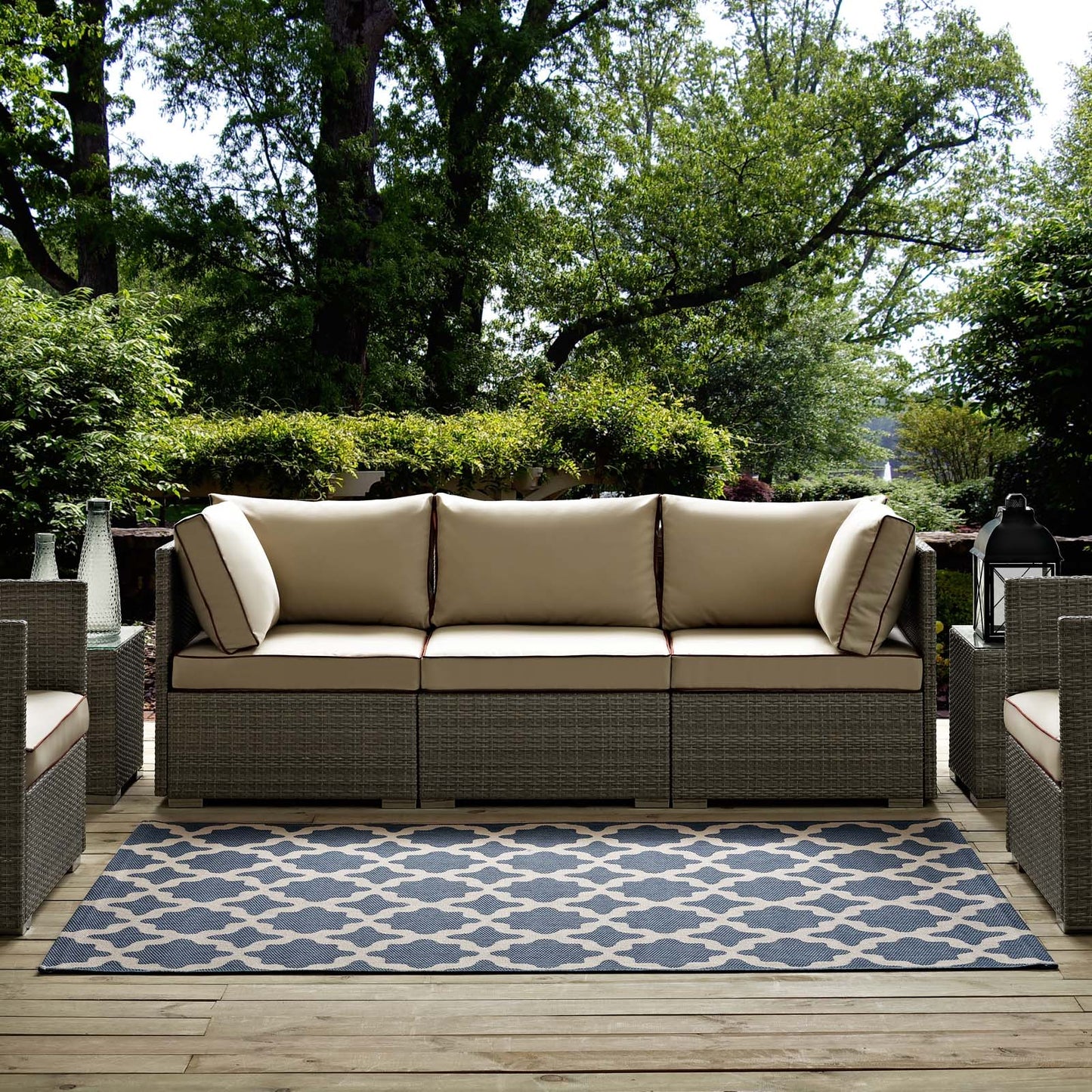 Modway Outlet Cerelia Moroccan Trellis Indoor and Outdoor 5x8 Area Rug by Modway  Living Room Rugs Blue and Beige - R-1139C-58