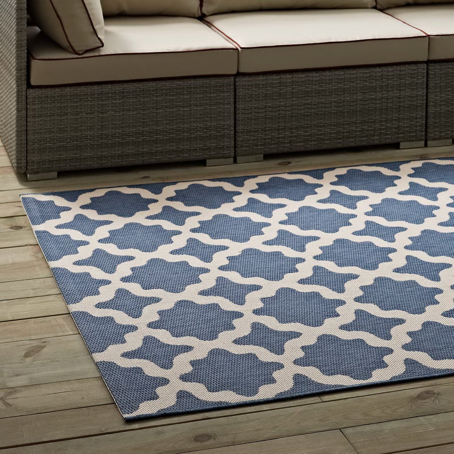 Modway Outlet Cerelia Moroccan Trellis Indoor and Outdoor 8x10 Area Rug by Modway  Living Room Rugs Blue and Beige - R-1139C-810