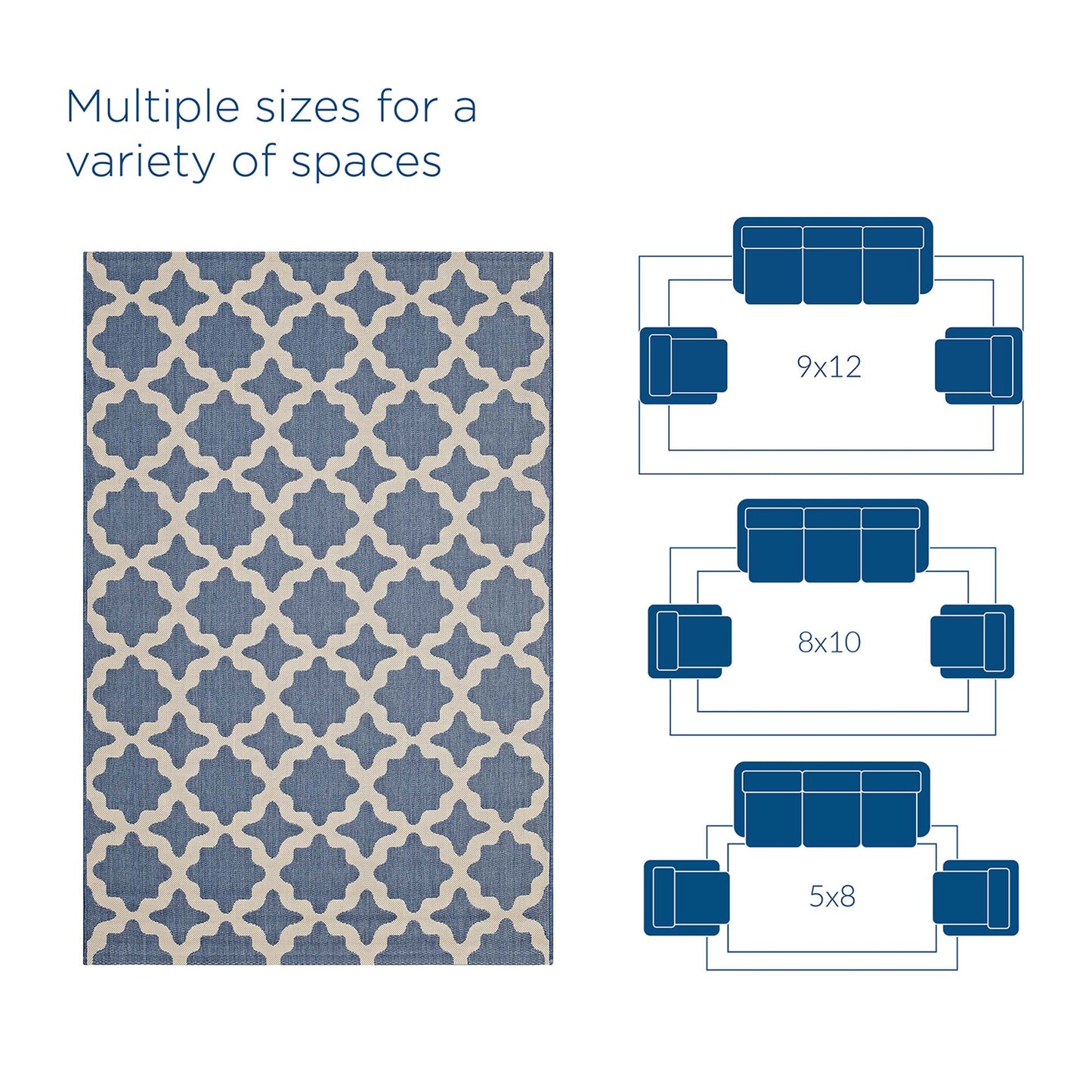Modway Outlet Cerelia Moroccan Trellis Indoor and Outdoor 9x12 Area Rug by Modway  Living Room Rugs Blue and Beige - R-1139C-912