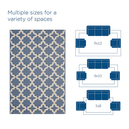 Modway Outlet Cerelia Moroccan Trellis Indoor and Outdoor 9x12 Area Rug by Modway  Living Room Rugs Blue and Beige - R-1139C-912