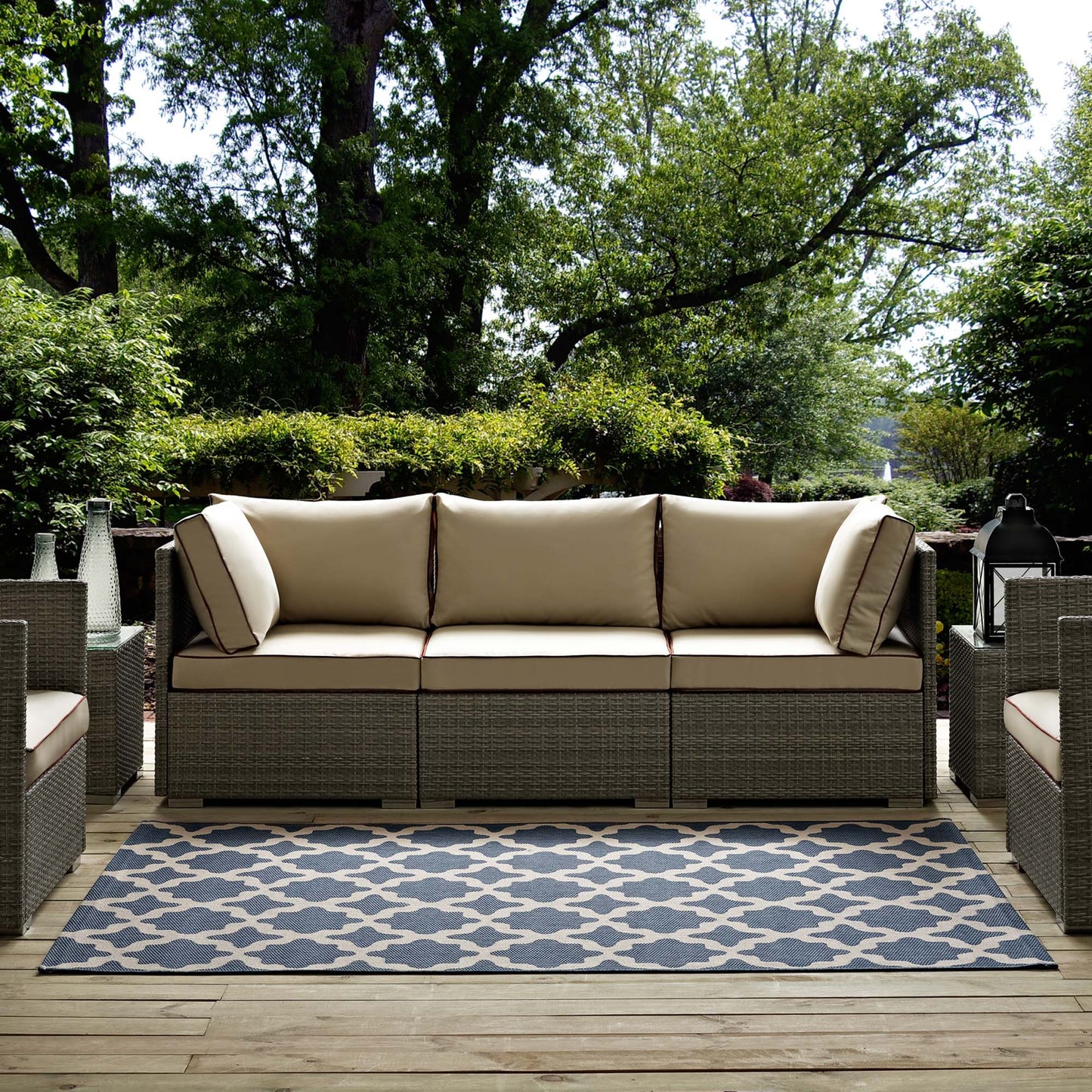 Modway Outlet Cerelia Moroccan Trellis Indoor and Outdoor 9x12 Area Rug by Modway  Living Room Rugs Blue and Beige - R-1139C-912