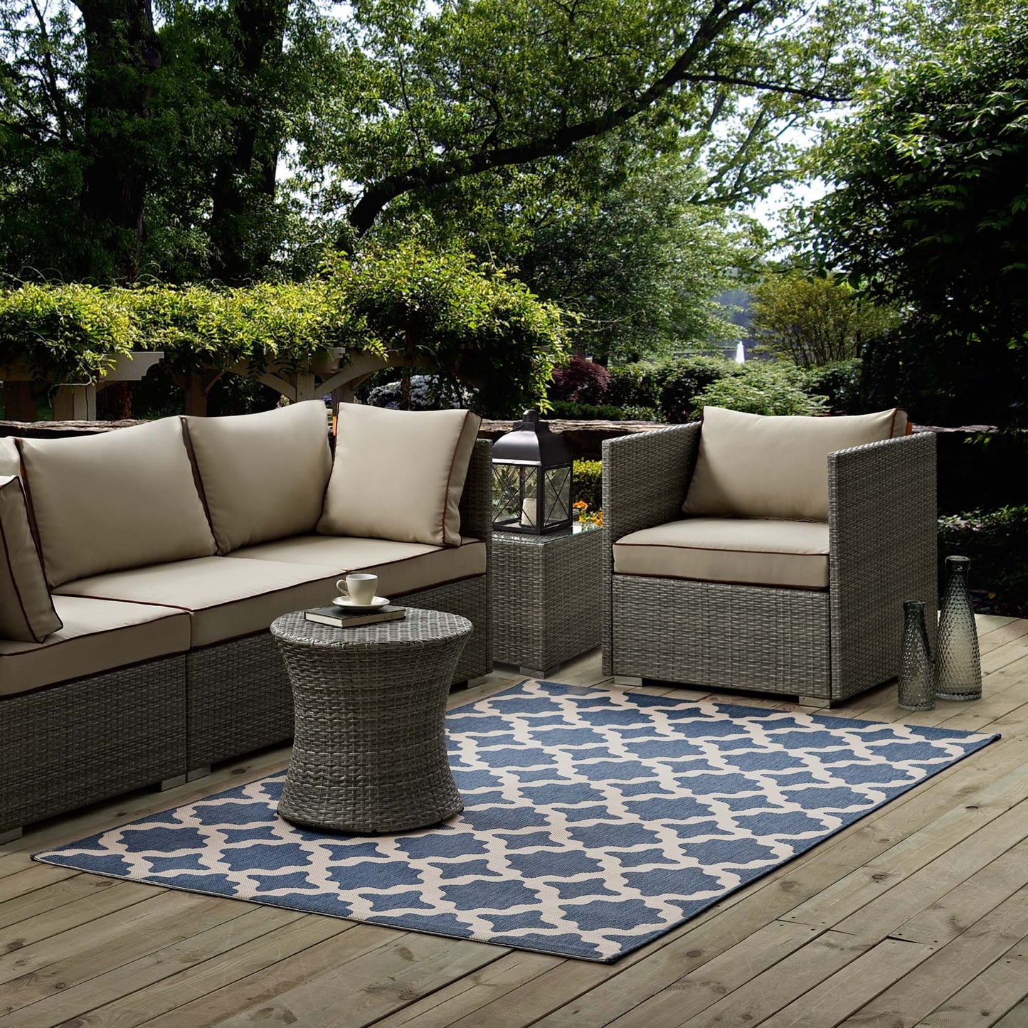 Modway Outlet Cerelia Moroccan Trellis Indoor and Outdoor 9x12 Area Rug by Modway  Living Room Rugs Blue and Beige - R-1139C-912