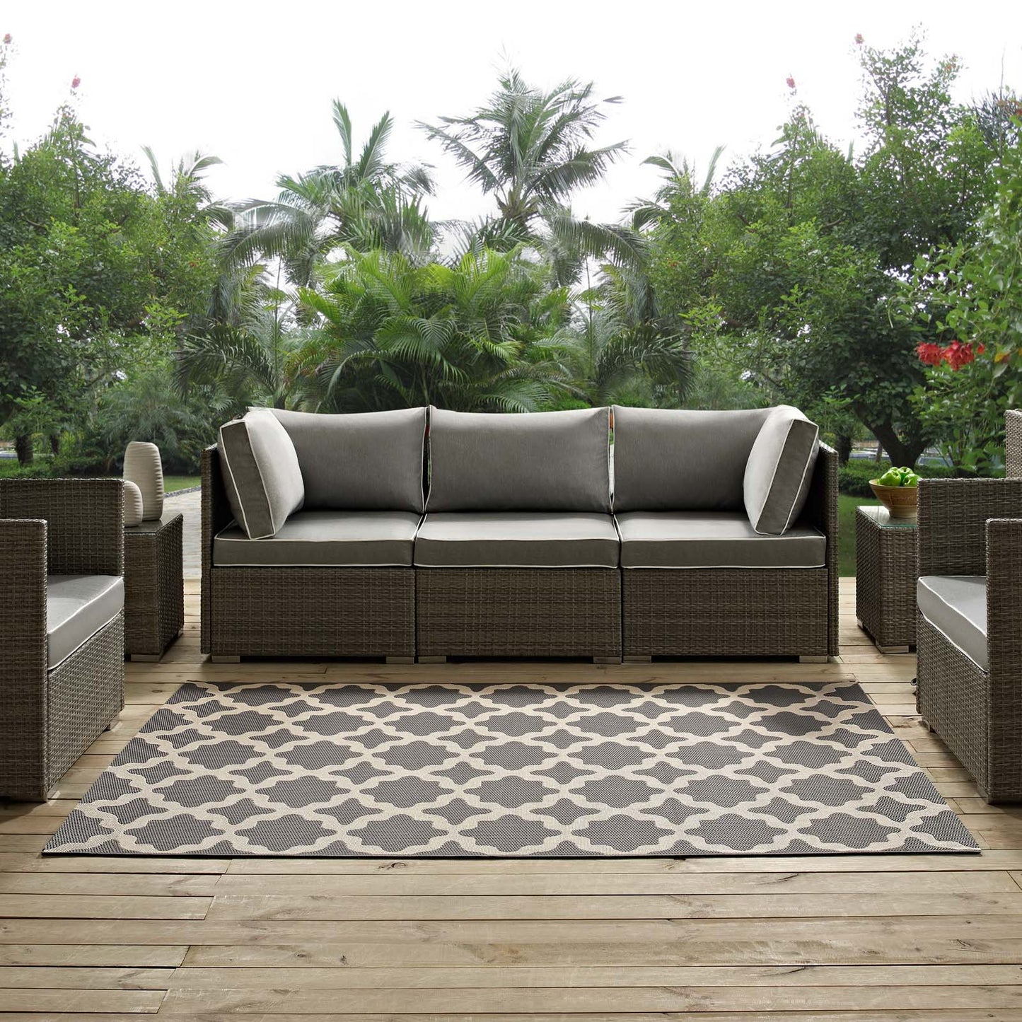 Modway Outlet Cerelia Moroccan Trellis Indoor and Outdoor 5x8 Area Rug by Modway  Living Room Rugs Gray and Beige - R-1139D-58