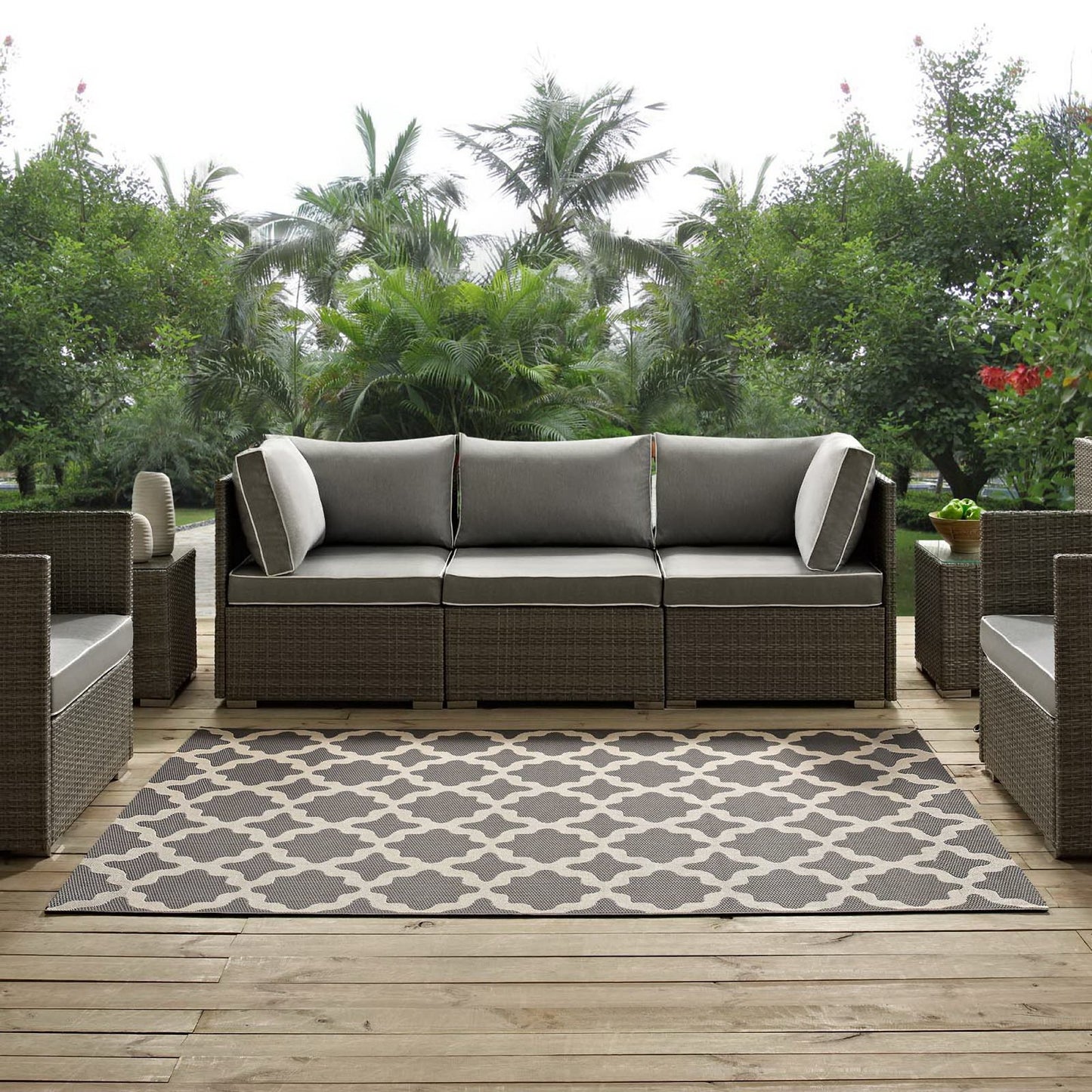 Modway Outlet Cerelia Moroccan Trellis Indoor and Outdoor 8x10 Area Rug by Modway  Living Room Rugs Gray and Beige - R-1139D-810