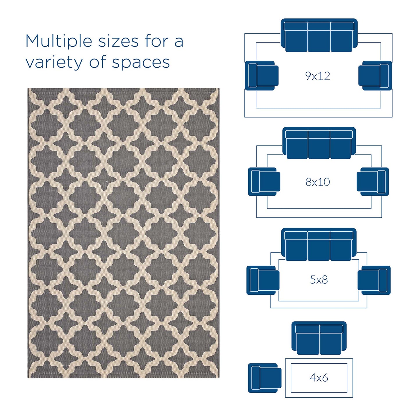 Modway Outlet Cerelia Moroccan Trellis Indoor and Outdoor 9x12 Area Rug by Modway  Living Room Rugs Gray and Beige - R-1139D-912