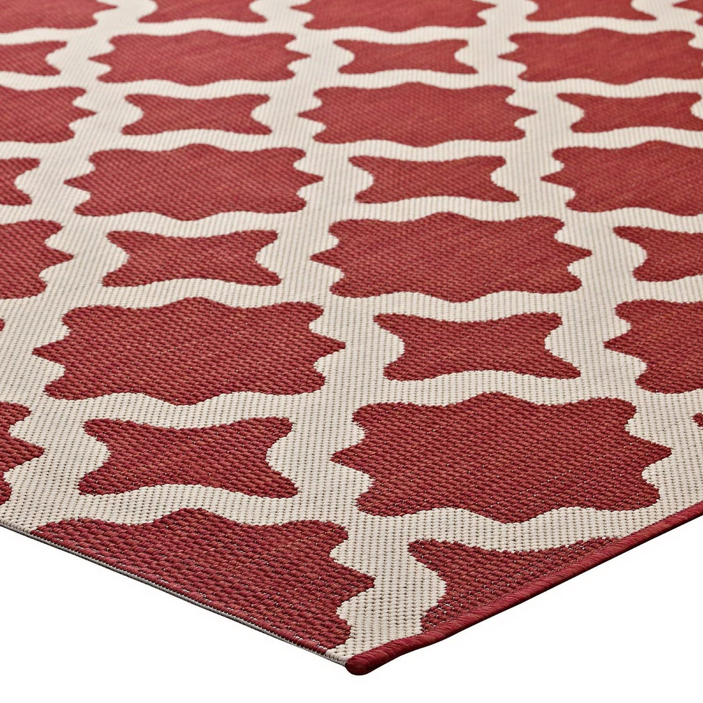 Modway Outlet Cerelia Moroccan Trellis Indoor and Outdoor 5x8 Area Rug by Modway  Living Room Rugs Red and Beige - R-1139E-58