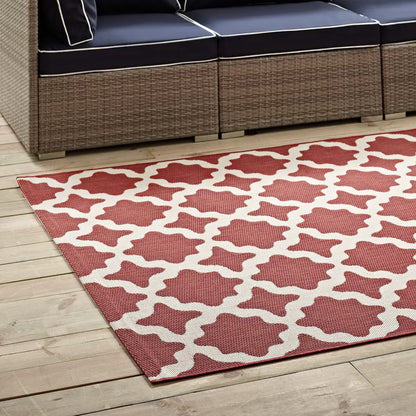 Modway Outlet Cerelia Moroccan Trellis Indoor and Outdoor 5x8 Area Rug by Modway  Living Room Rugs Red and Beige - R-1139E-58