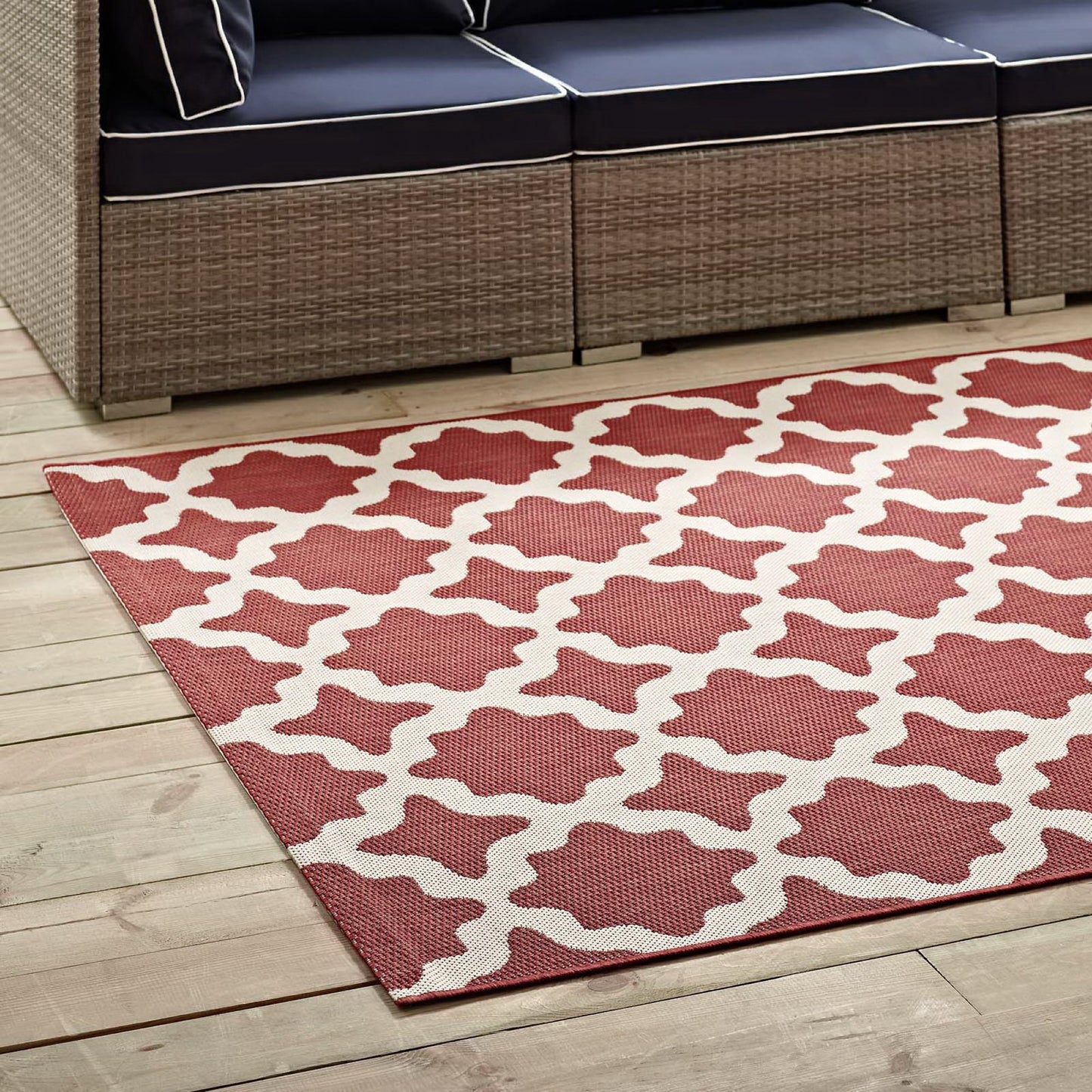 Modway Outlet Cerelia Moroccan Trellis Indoor and Outdoor 8x10 Area Rug by Modway  Living Room Rugs Red and Beige - R-1139E-810
