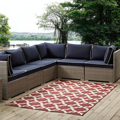 Modway Outlet Cerelia Moroccan Trellis Indoor and Outdoor 8x10 Area Rug by Modway  Living Room Rugs Red and Beige - R-1139E-810