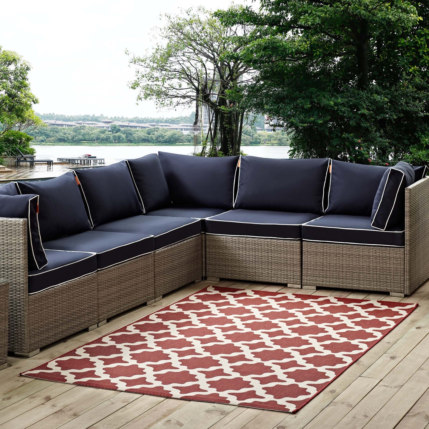 Modway Outlet Cerelia Moroccan Trellis Indoor and Outdoor 9x12 Area Rug by Modway  Living Room Rugs Red and Beige - R-1139E-912