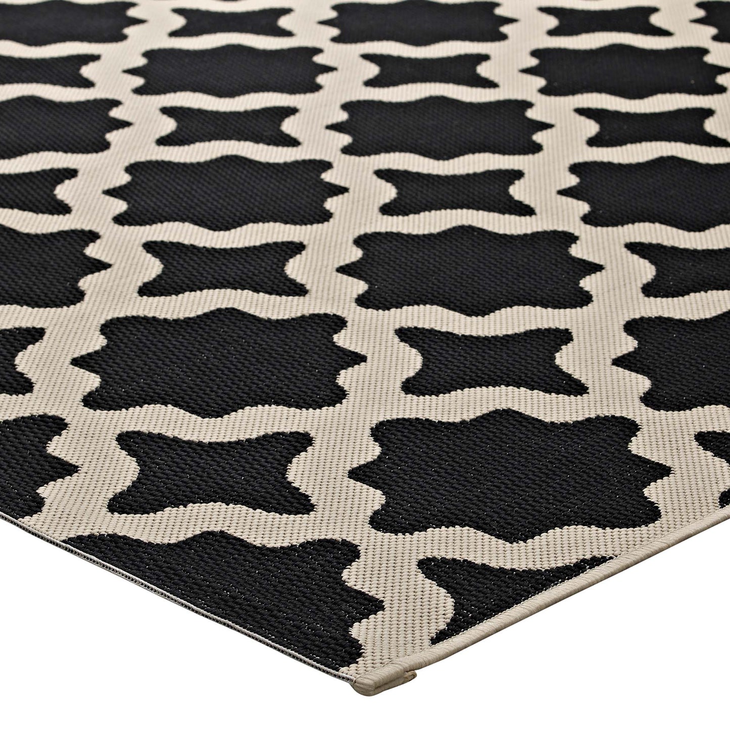 Modway Outlet Cerelia Moroccan Trellis Indoor and Outdoor 4x6 Area Rug by Modway  Living Room Rugs Black and Beige - R-1139F-46