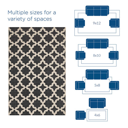 Modway Outlet Cerelia Moroccan Trellis Indoor and Outdoor 4x6 Area Rug by Modway  Living Room Rugs Black and Beige - R-1139F-46