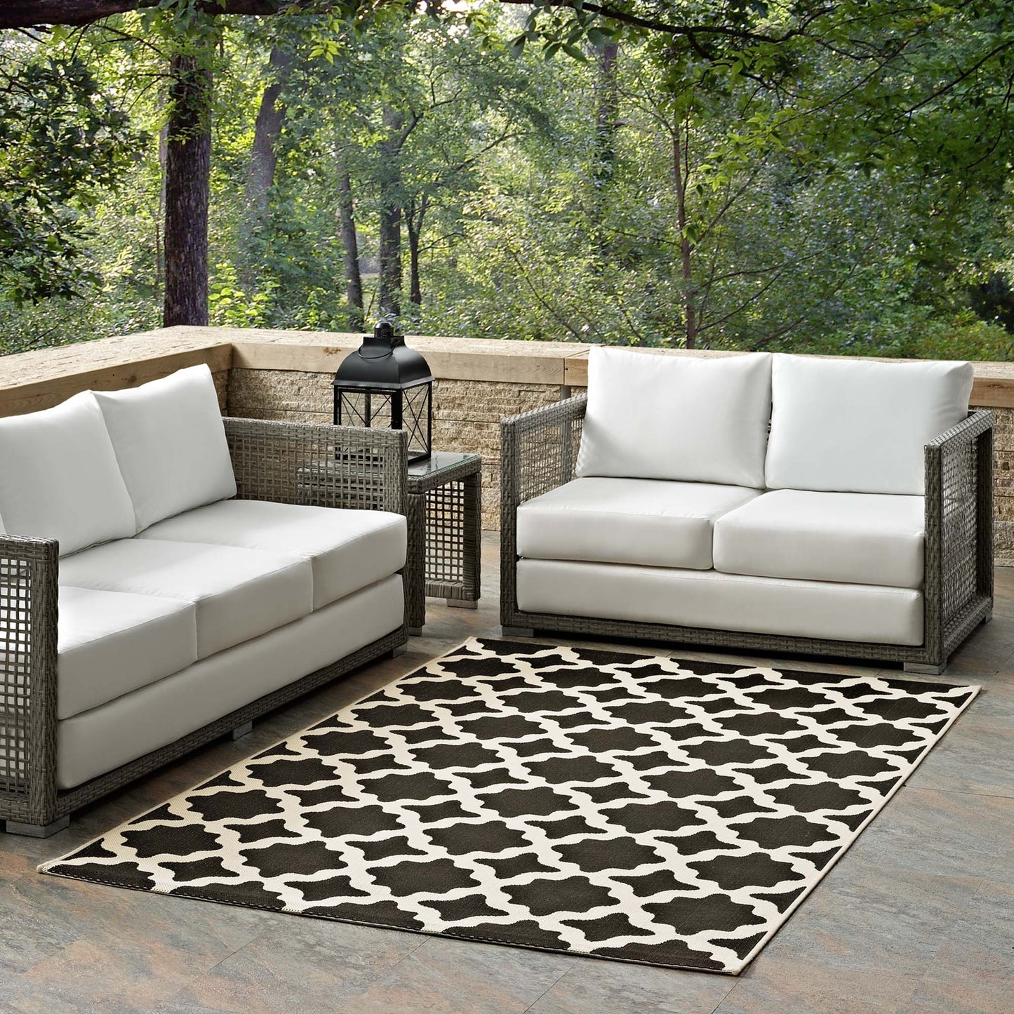 Modway Outlet Cerelia Moroccan Trellis Indoor and Outdoor 4x6 Area Rug by Modway  Living Room Rugs Black and Beige - R-1139F-46