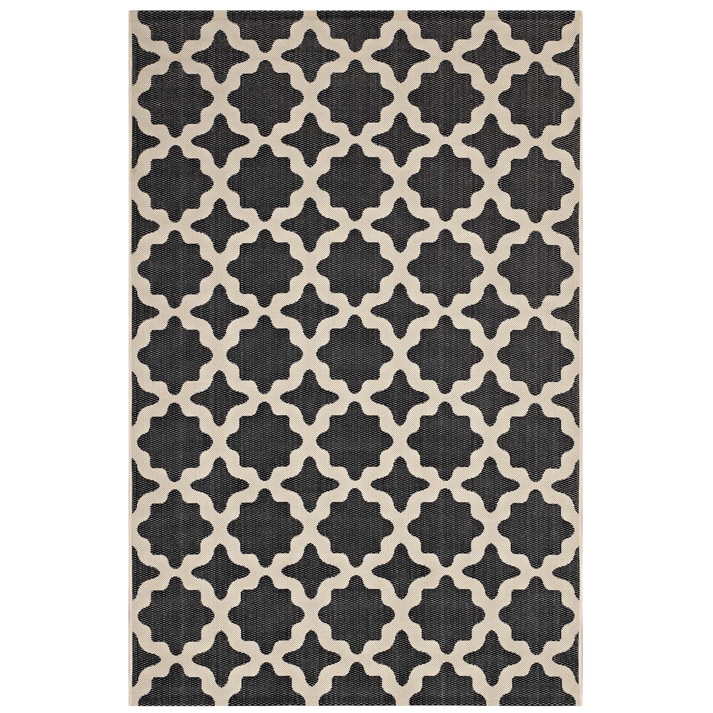 Modway Outlet Cerelia Moroccan Trellis Indoor and Outdoor 5x8 Area Rug by Modway  Living Room Rugs Black and Beige - R-1139F-58