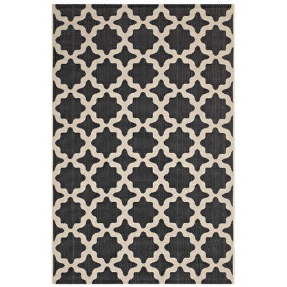 Modway Outlet Cerelia Moroccan Trellis Indoor and Outdoor 5x8 Area Rug by Modway  Living Room Rugs Black and Beige - R-1139F-58