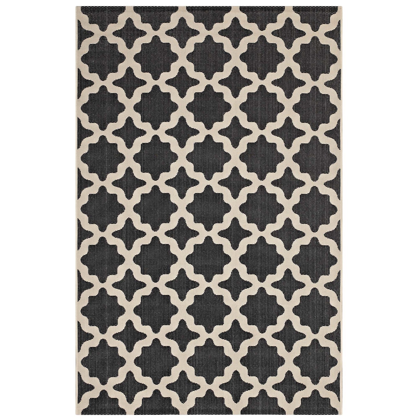 Modway Outlet Cerelia Moroccan Trellis Indoor and Outdoor 9x12 Area Rug by Modway  Living Room Rugs Black and Beige - R-1139F-912