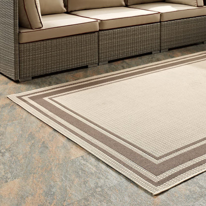 Modway Outlet Rim Solid Border Indoor and Outdoor 5x8 Area Rug by Modway  Living Room Rugs Light and Dark Beige - R-1140A-58