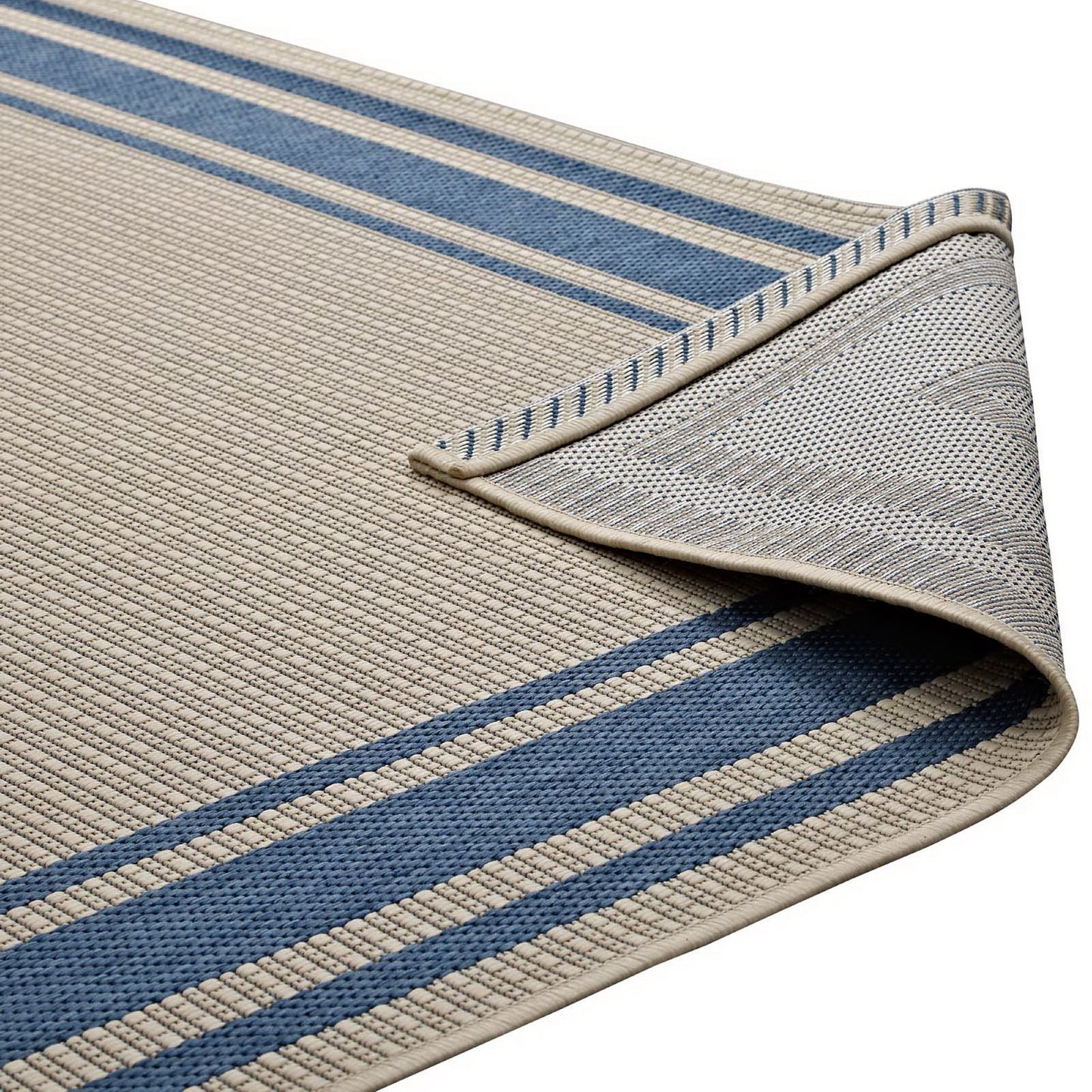 Modway Outlet Rim Solid Border Indoor and Outdoor 5x8 Area Rug by Modway  Living Room Rugs Blue and Beige - R-1140C-58