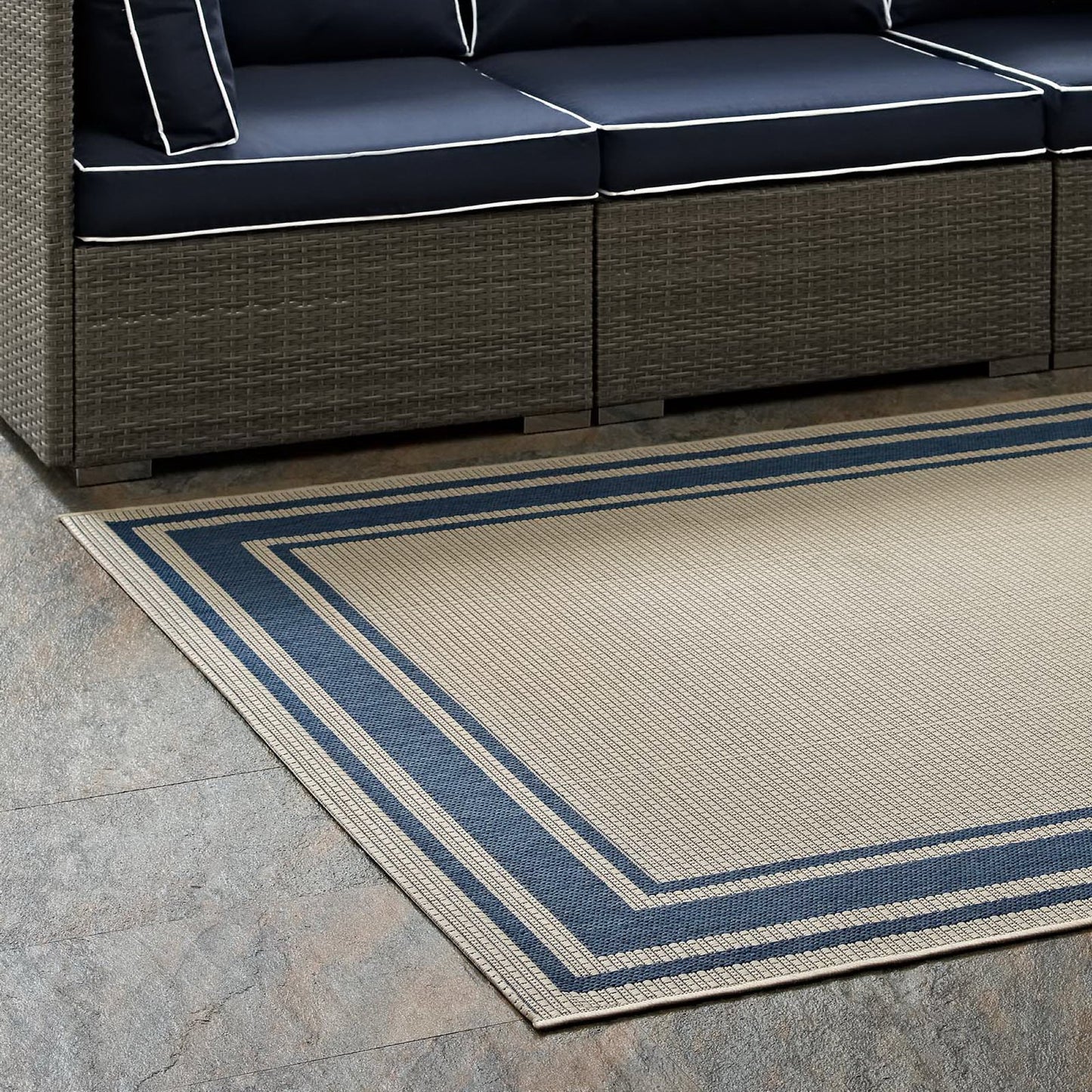 Modway Outlet Rim Solid Border Indoor and Outdoor 5x8 Area Rug by Modway  Living Room Rugs Blue and Beige - R-1140C-58
