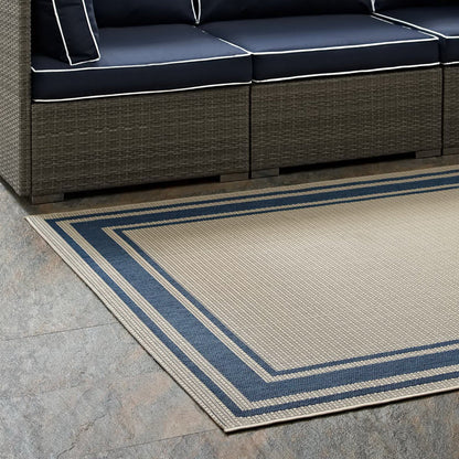 Modway Outlet Rim Solid Border Indoor and Outdoor 5x8 Area Rug by Modway  Living Room Rugs Blue and Beige - R-1140C-58