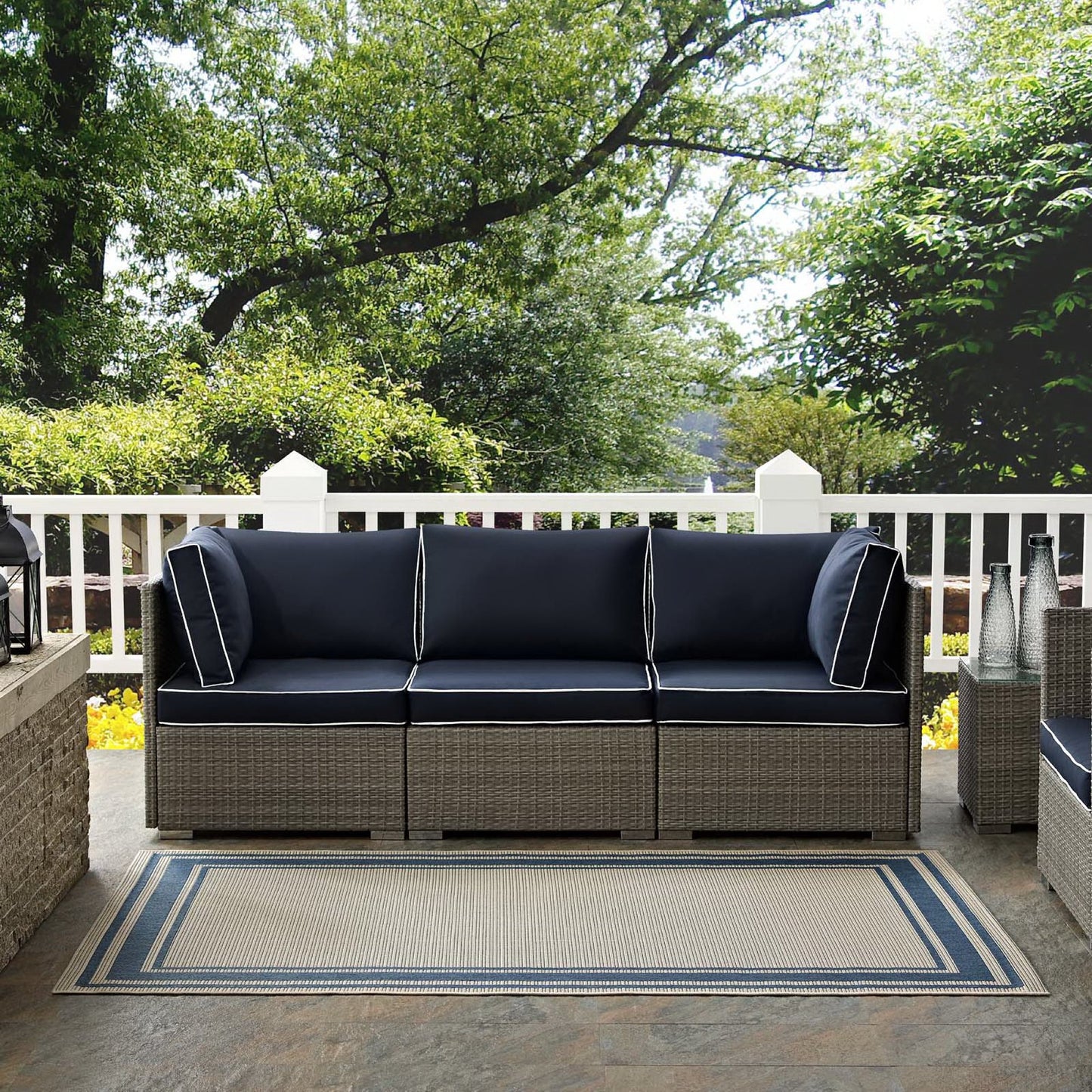 Modway Outlet Rim Solid Border Indoor and Outdoor 5x8 Area Rug by Modway  Living Room Rugs Blue and Beige - R-1140C-58
