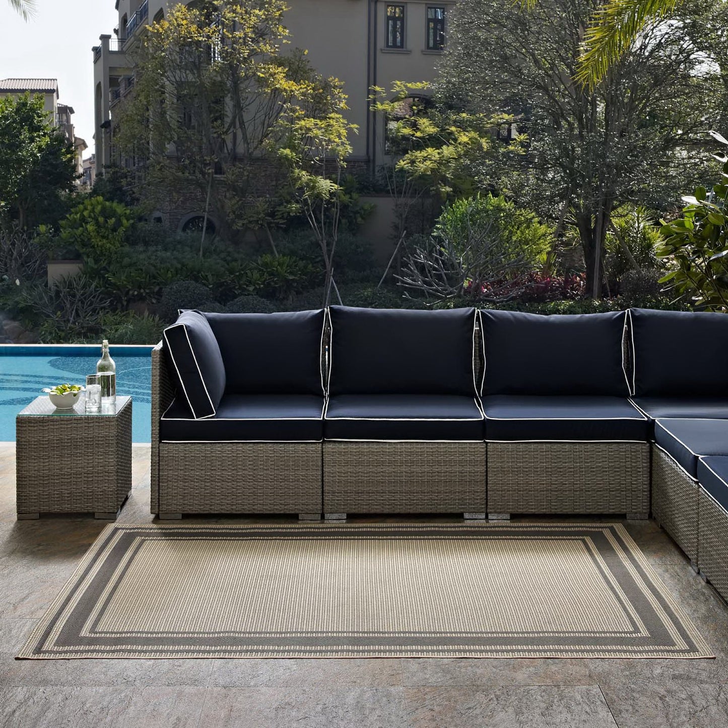 Modway Outlet Rim Solid Border Indoor and Outdoor 5x8 Area Rug by Modway  Living Room Rugs Gray and Beige - R-1140D-58