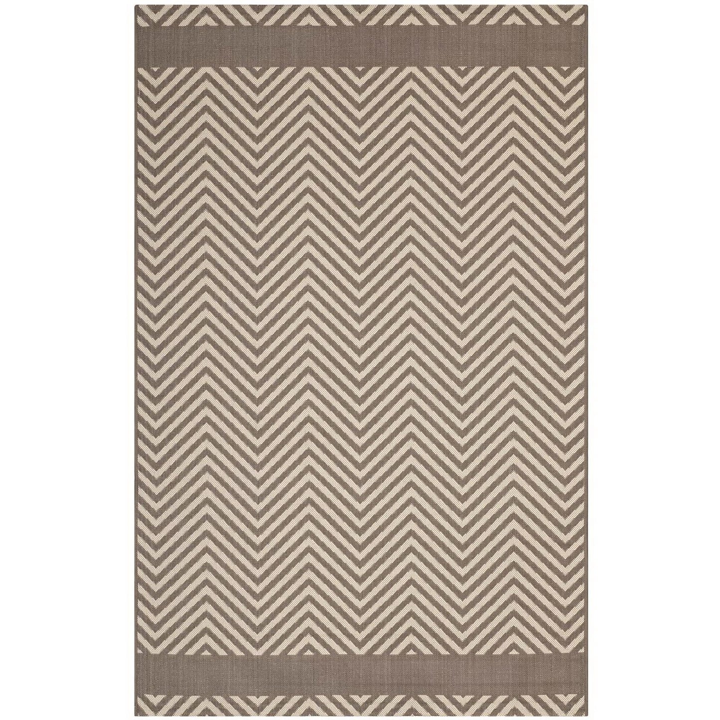 Modway Outlet Optica Chevron With End Borders Indoor and Outdoor 5x8 Area Rug by Modway  Living Room Rugs Light and Dark Beige - R-1141A-58