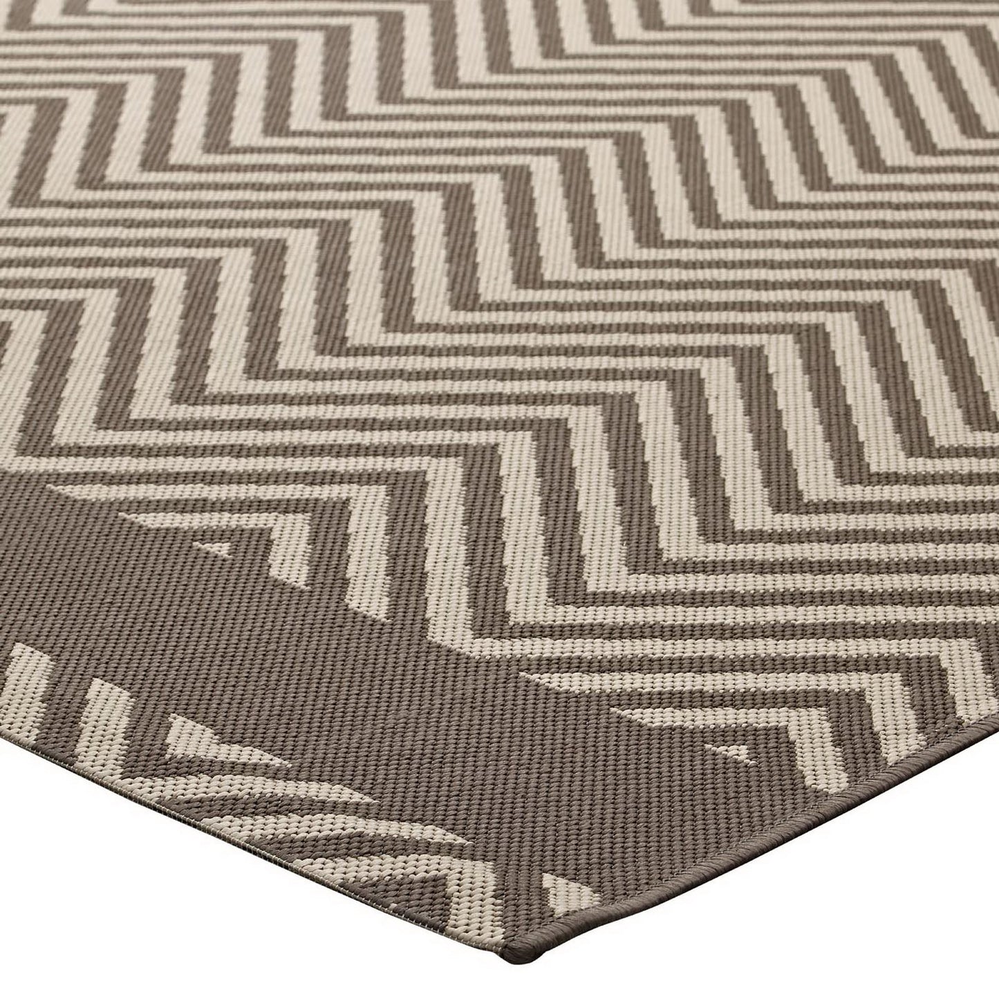 Modway Outlet Optica Chevron With End Borders Indoor and Outdoor 5x8 Area Rug by Modway  Living Room Rugs Light and Dark Beige - R-1141A-58