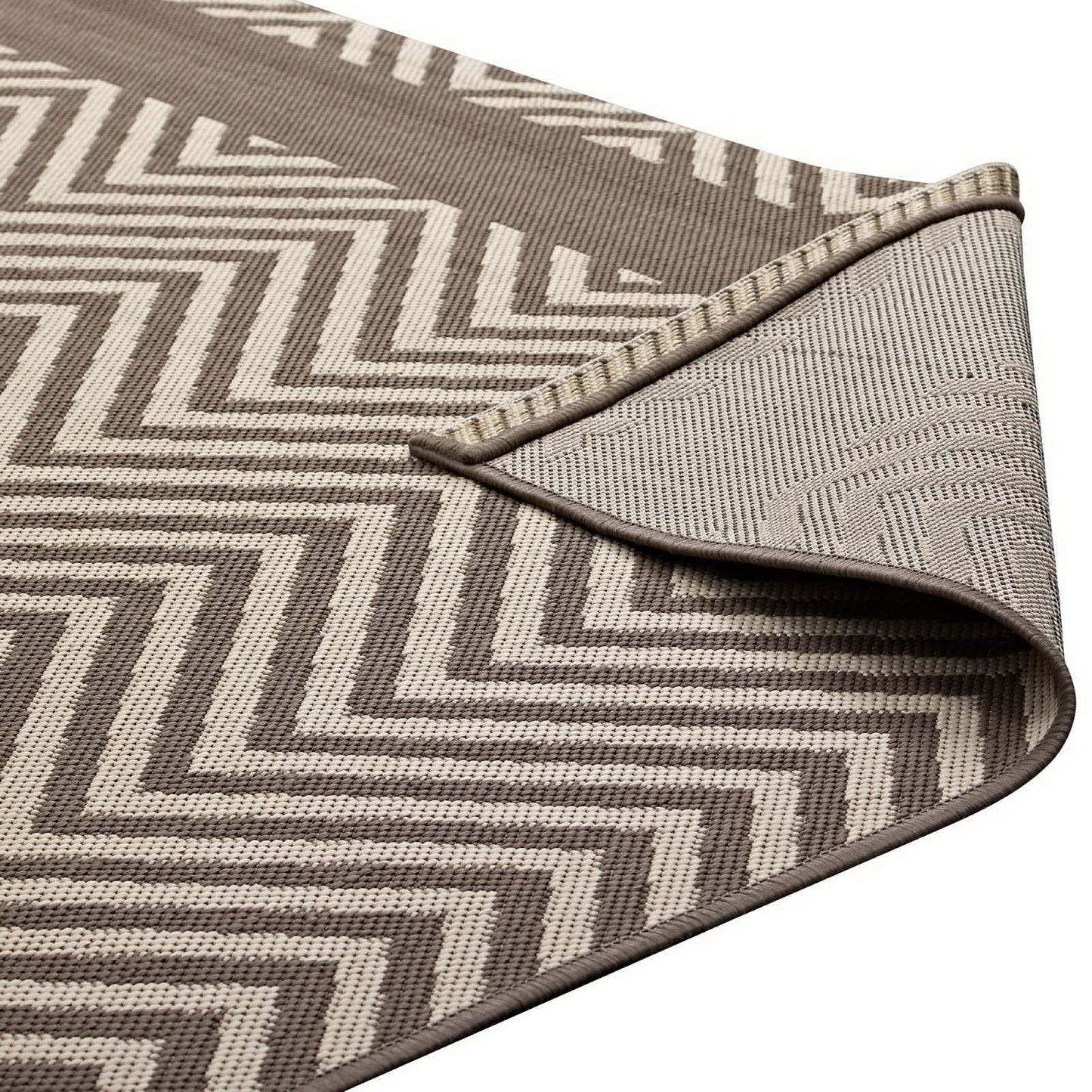 Modway Outlet Optica Chevron With End Borders Indoor and Outdoor 5x8 Area Rug by Modway  Living Room Rugs Light and Dark Beige - R-1141A-58
