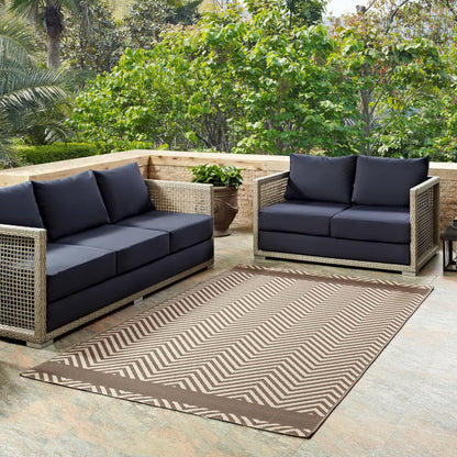 Modway Outlet Optica Chevron With End Borders Indoor and Outdoor 5x8 Area Rug by Modway  Living Room Rugs Light and Dark Beige - R-1141A-58