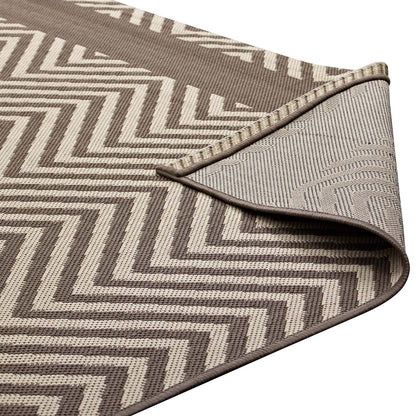 Modway Outlet Optica Chevron With End Borders Indoor and Outdoor 8x10 Area Rug by Modway  Living Room Rugs Light and Dark Beige - R-1141A-810