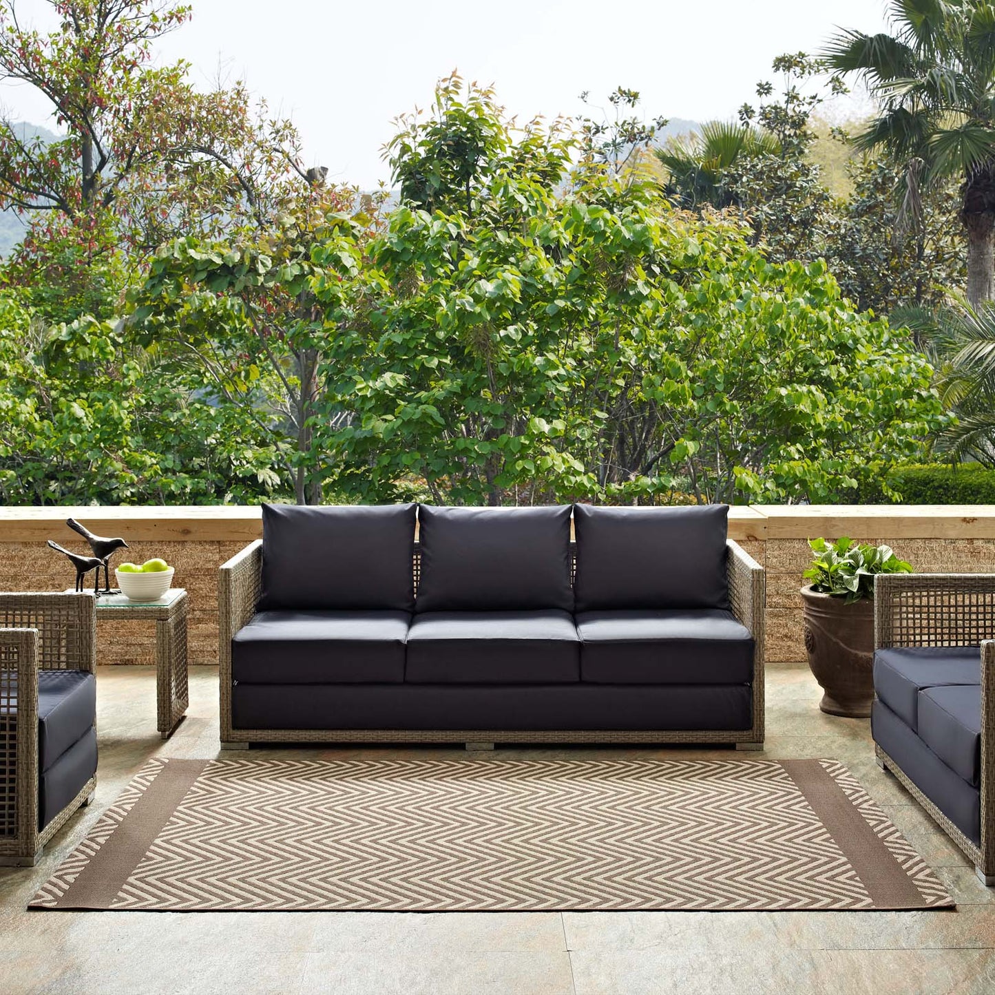 Modway Outlet Optica Chevron With End Borders Indoor and Outdoor 8x10 Area Rug by Modway  Living Room Rugs Light and Dark Beige - R-1141A-810