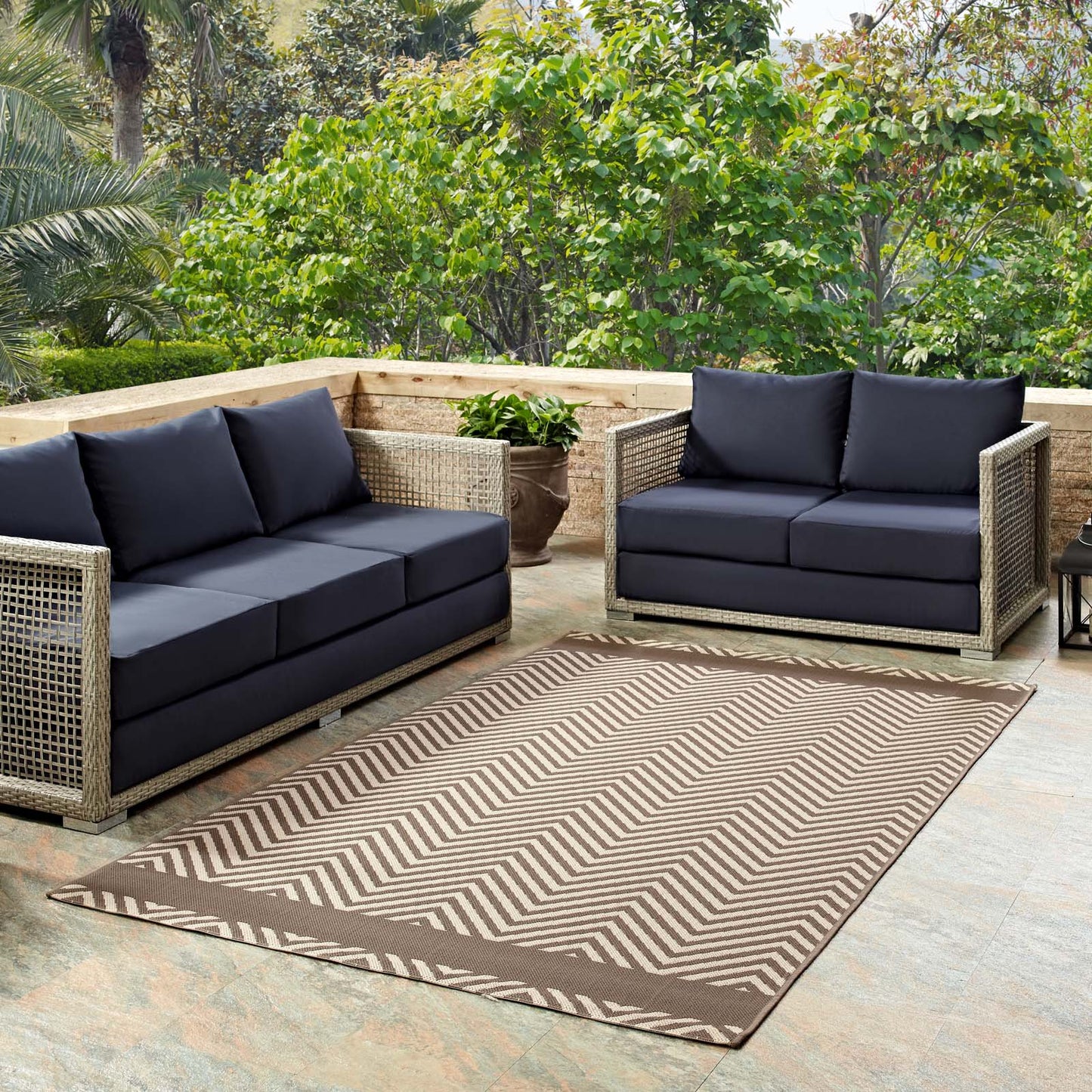Modway Outlet Optica Chevron With End Borders Indoor and Outdoor 8x10 Area Rug by Modway  Living Room Rugs Light and Dark Beige - R-1141A-810