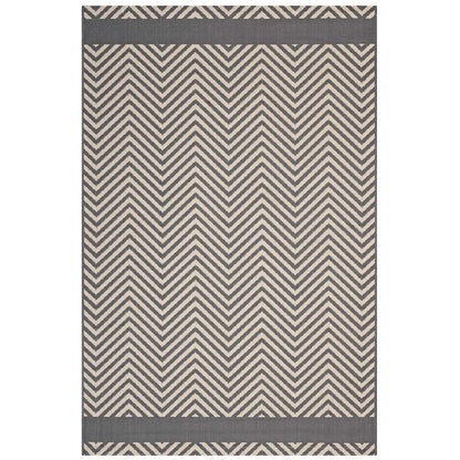 Modway Outlet Optica Chevron With End Borders Indoor and Outdoor 5x8 Area Rug by Modway  Living Room Rugs Gray and Beige - R-1141B-58