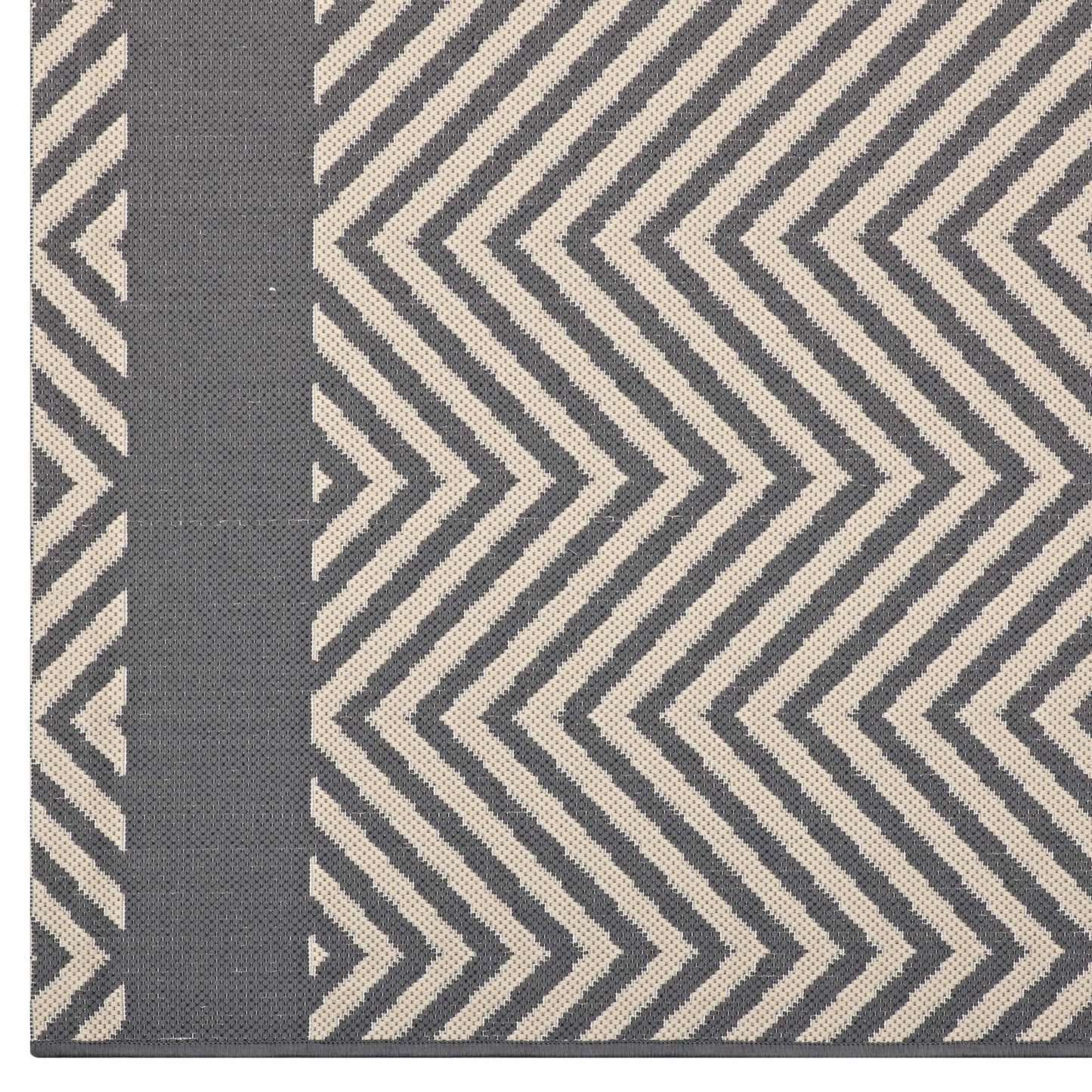 Modway Outlet Optica Chevron With End Borders Indoor and Outdoor 5x8 Area Rug by Modway  Living Room Rugs Gray and Beige - R-1141B-58