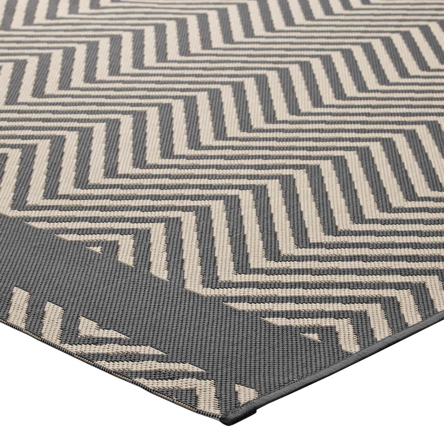 Modway Outlet Optica Chevron With End Borders Indoor and Outdoor 5x8 Area Rug by Modway  Living Room Rugs Gray and Beige - R-1141B-58