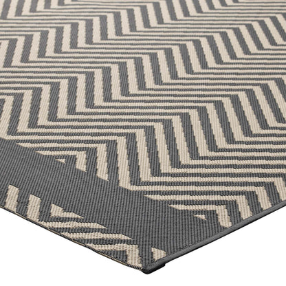 Modway Outlet Optica Chevron With End Borders Indoor and Outdoor 5x8 Area Rug by Modway  Living Room Rugs Gray and Beige - R-1141B-58