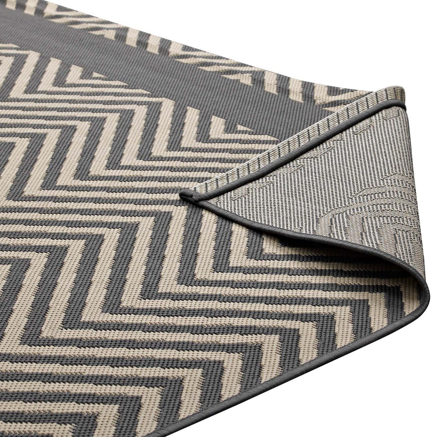 Modway Outlet Optica Chevron With End Borders Indoor and Outdoor 5x8 Area Rug by Modway  Living Room Rugs Gray and Beige - R-1141B-58