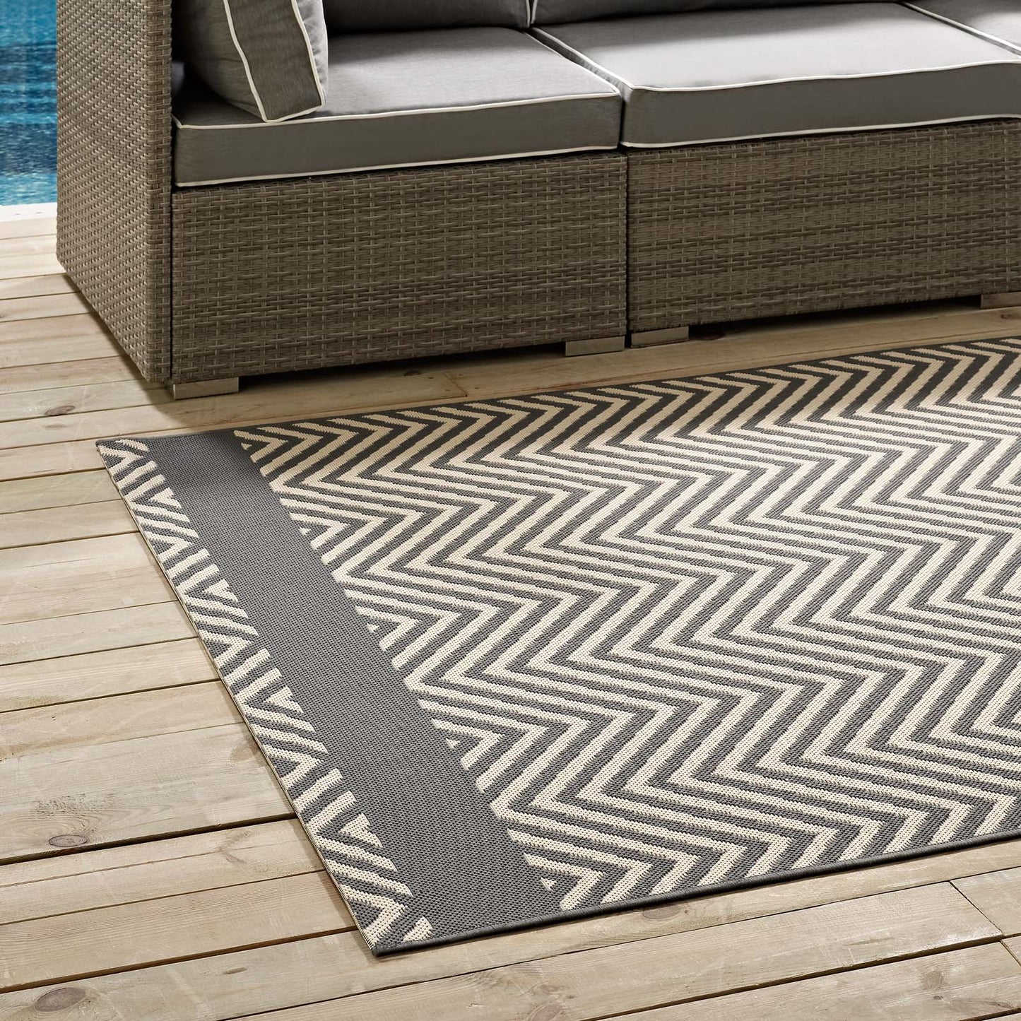Modway Outlet Optica Chevron With End Borders Indoor and Outdoor 5x8 Area Rug by Modway  Living Room Rugs Gray and Beige - R-1141B-58
