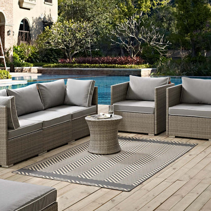 Modway Outlet Optica Chevron With End Borders Indoor and Outdoor 5x8 Area Rug by Modway  Living Room Rugs Gray and Beige - R-1141B-58