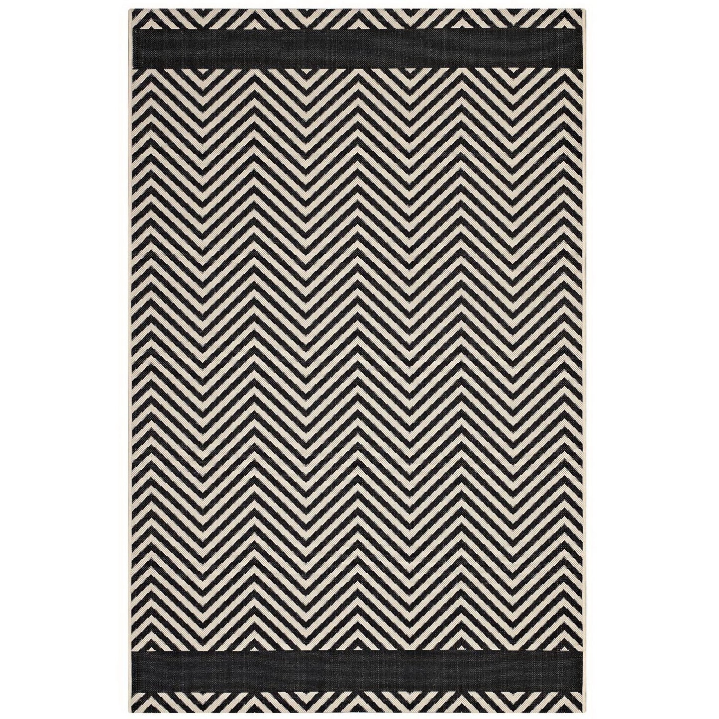 Modway Outlet Optica Chevron With End Borders Indoor and Outdoor 5x8 Area Rug by Modway  Living Room Rugs Black and Beige - R-1141C-58