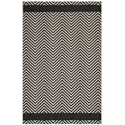 Modway Outlet Optica Chevron With End Borders Indoor and Outdoor 5x8 Area Rug by Modway  Living Room Rugs Black and Beige - R-1141C-58