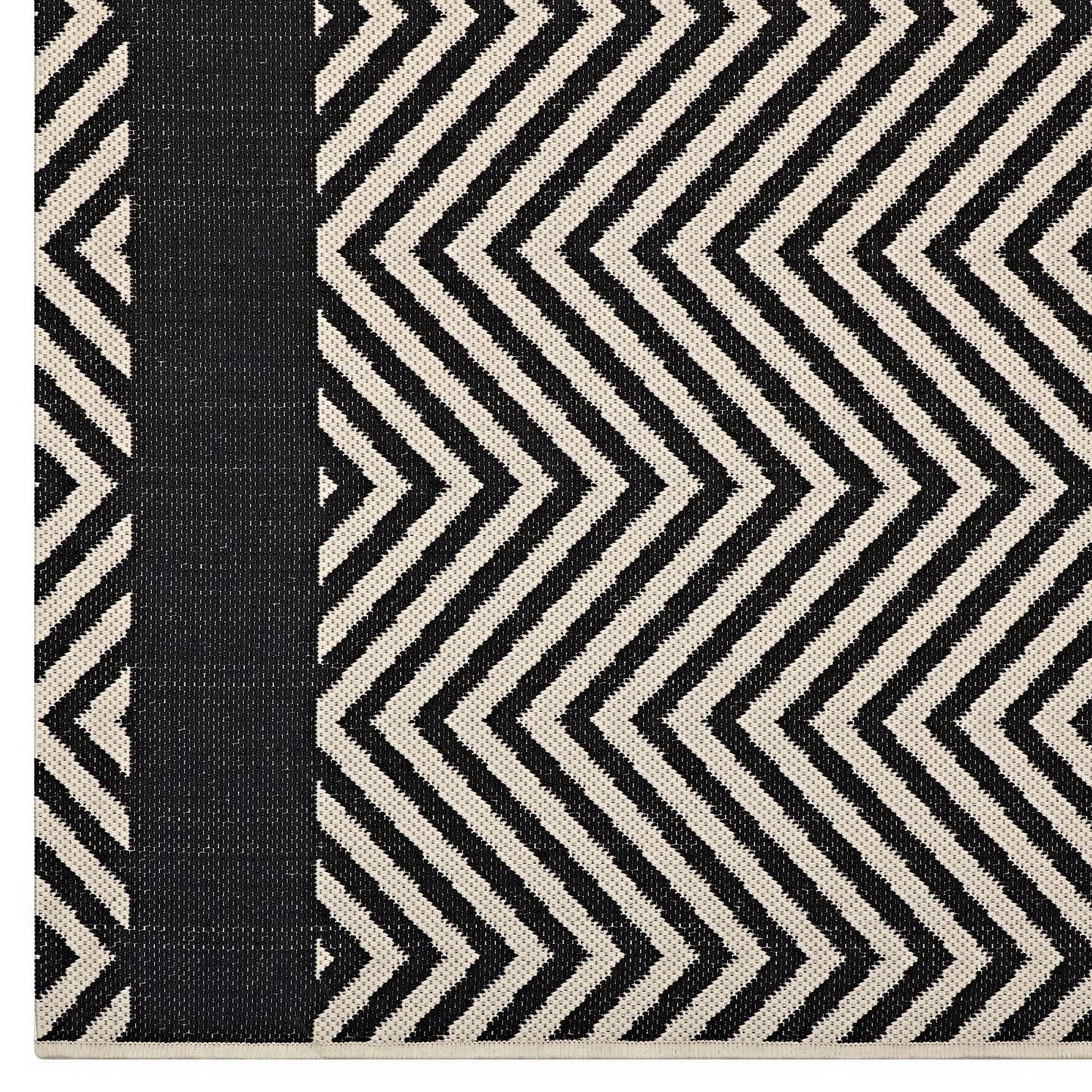 Modway Outlet Optica Chevron With End Borders Indoor and Outdoor 5x8 Area Rug by Modway  Living Room Rugs Black and Beige - R-1141C-58