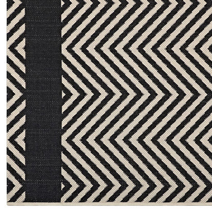 Modway Outlet Optica Chevron With End Borders Indoor and Outdoor 5x8 Area Rug by Modway  Living Room Rugs Black and Beige - R-1141C-58