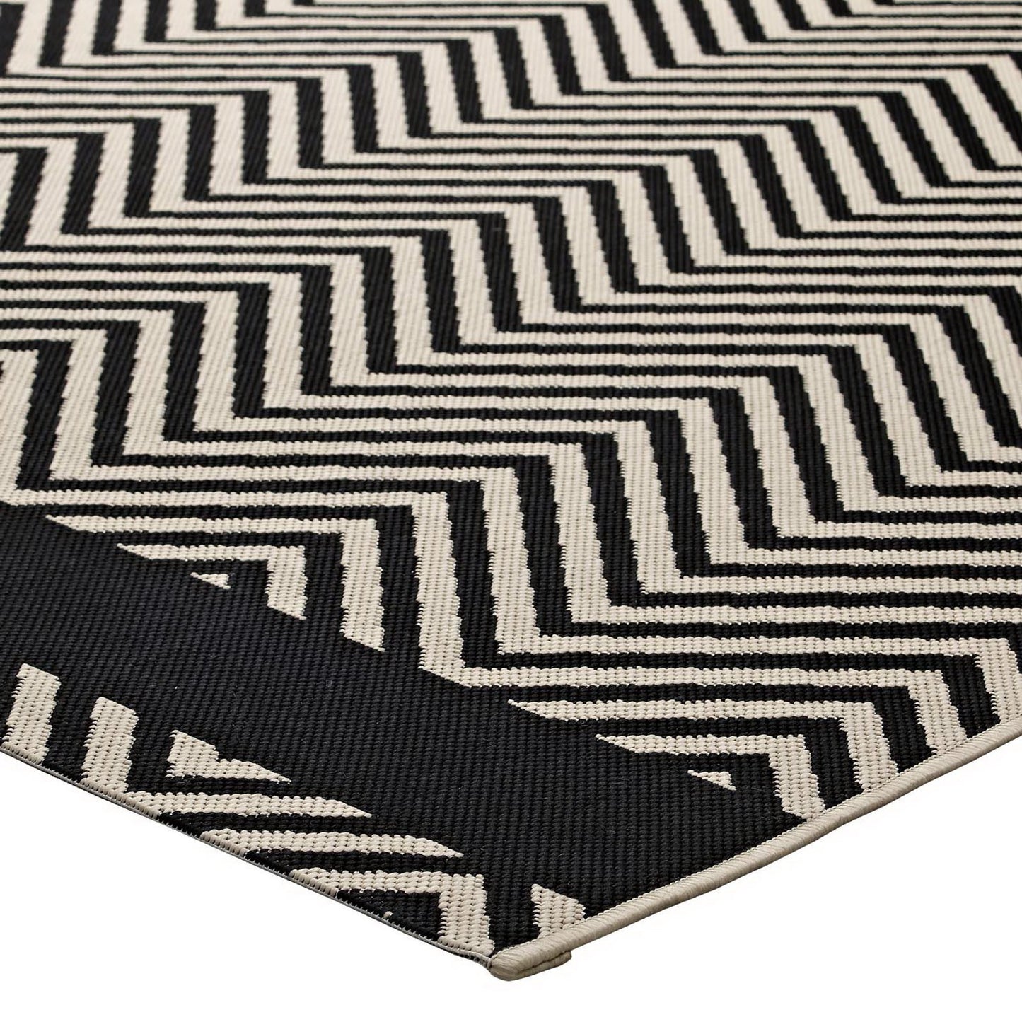 Modway Outlet Optica Chevron With End Borders Indoor and Outdoor 5x8 Area Rug by Modway  Living Room Rugs Black and Beige - R-1141C-58