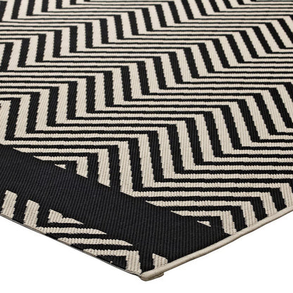 Modway Outlet Optica Chevron With End Borders Indoor and Outdoor 5x8 Area Rug by Modway  Living Room Rugs Black and Beige - R-1141C-58